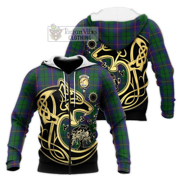 Carmichael Tartan Knitted Hoodie with Family Crest Celtic Wolf Style Unisex Knitted Zip Hoodie - Tartan Vibes Clothing