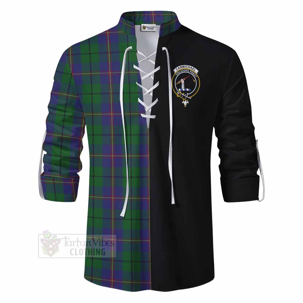 Tartan Vibes Clothing Carmichael Tartan Ghillie Kilt Shirt with Family Crest and Half Of Me Style