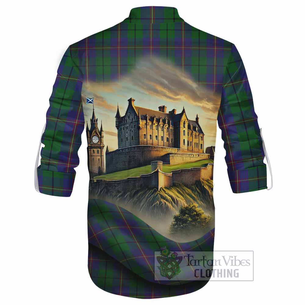 Tartan Vibes Clothing Carmichael Tartan Family Crest Ghillie Kilt Shirt with Scottish Ancient Castle Style