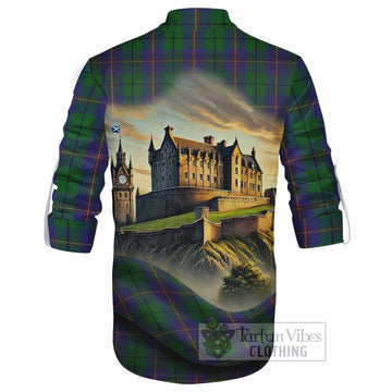 Tartan Vibes Clothing Carmichael Tartan Family Crest Ghillie Kilt Shirt with Scottish Ancient Castle Style