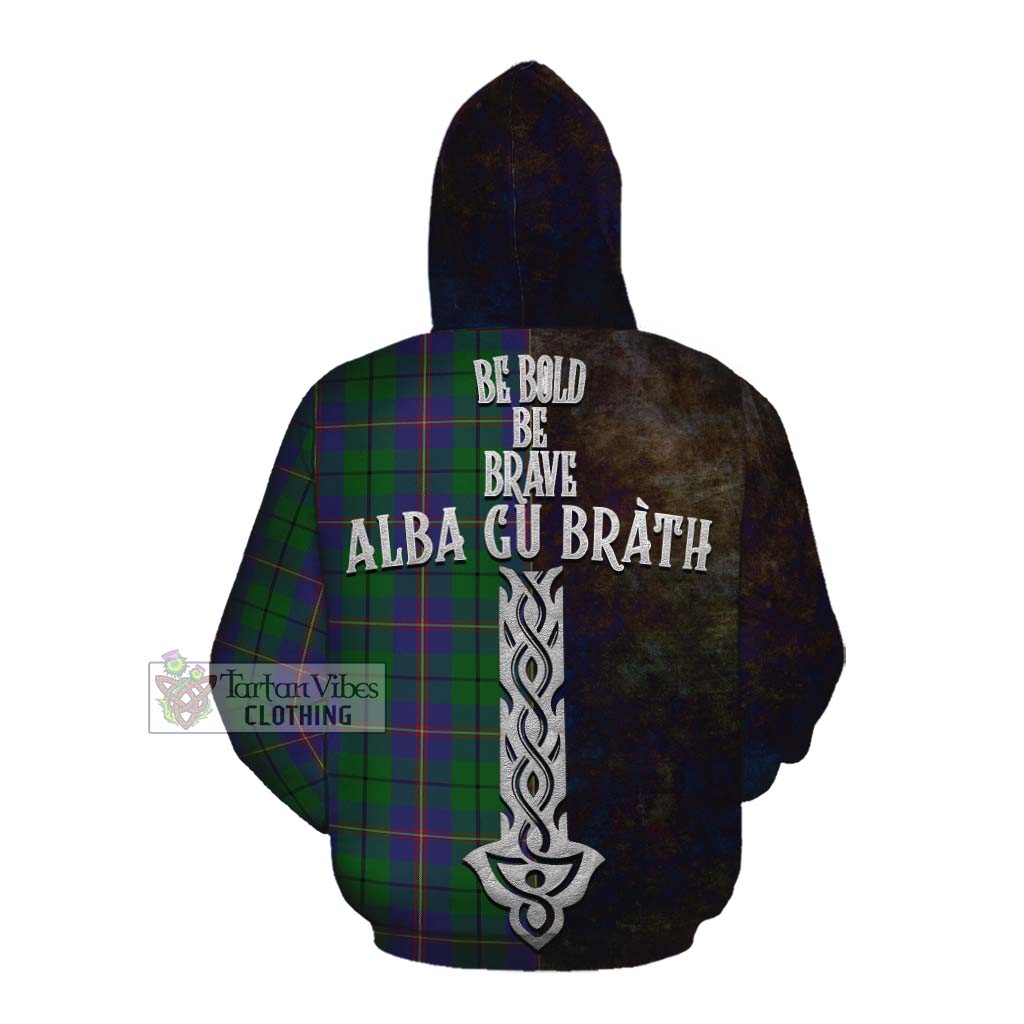 Tartan Vibes Clothing Carmichael Tartan Family Crest Cotton Hoodie Alba Gu Brath Be Brave Lion Ancient Style