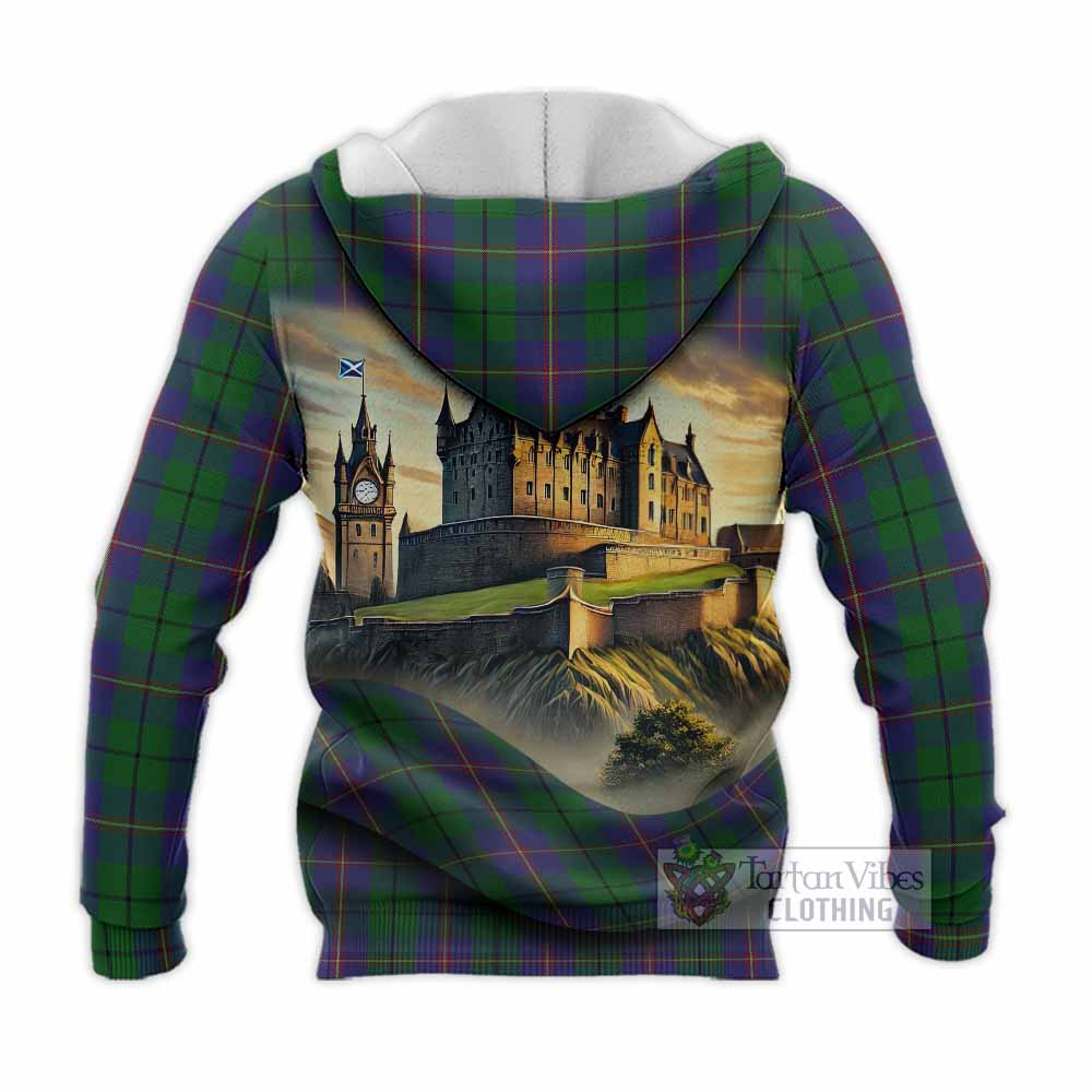 Tartan Vibes Clothing Carmichael Tartan Family Crest Knitted Hoodie with Scottish Ancient Castle Style