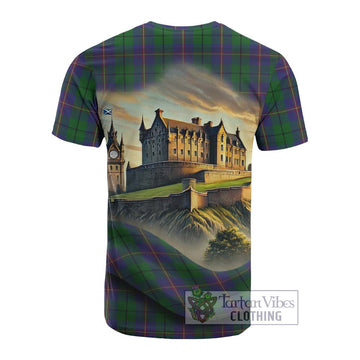 Carmichael Tartan Family Crest Cotton T-shirt with Scottish Ancient Castle Style