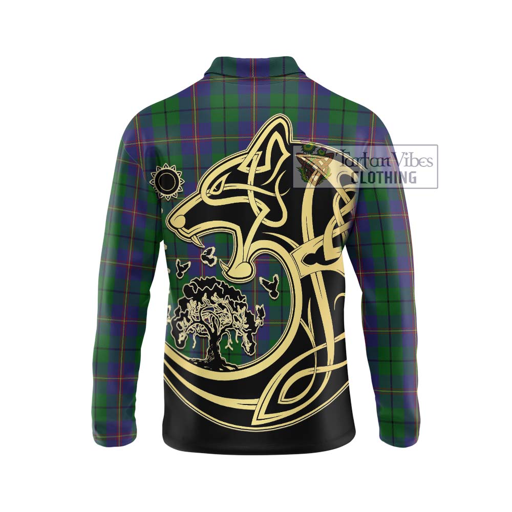 Carmichael Tartan Long Sleeve Polo Shirt with Family Crest Celtic Wolf Style - Tartanvibesclothing Shop