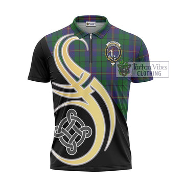 Tartan Vibes Clothing Carmichael Tartan Zipper Polo Shirt with Family Crest and Celtic Symbol Style