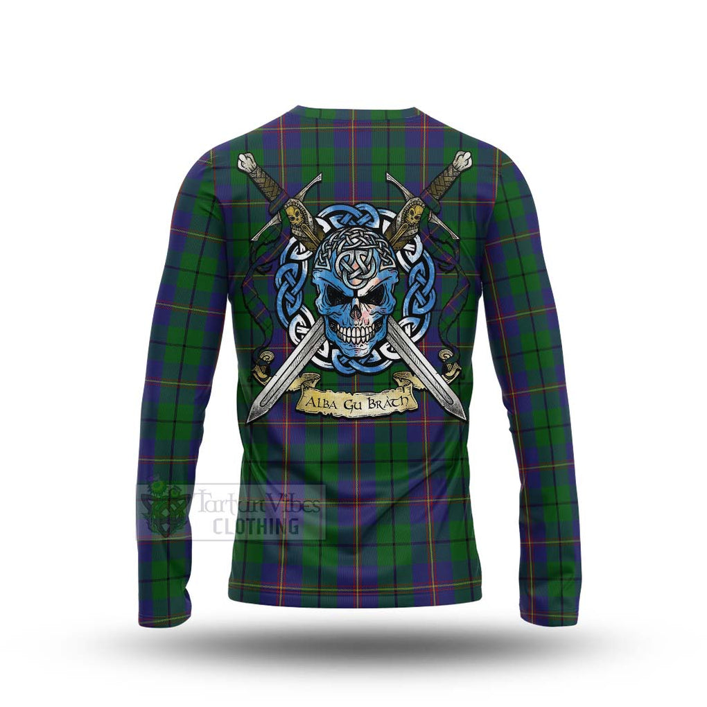 Tartan Vibes Clothing Carmichael Tartan Long Sleeve T-Shirt with Family Crest Celtic Skull Style
