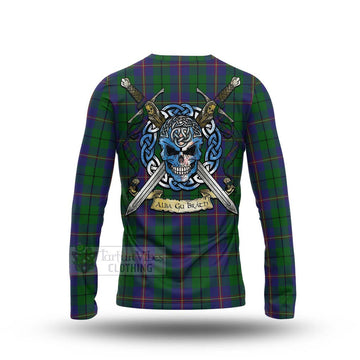 Tartan Vibes Clothing Carmichael Tartan Long Sleeve T-Shirt with Family Crest Celtic Skull Style