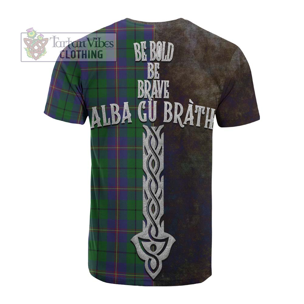 Tartan Vibes Clothing Carmichael Tartan Family Crest Cotton T-shirt Alba Gu Brath Be Brave Lion Ancient Style