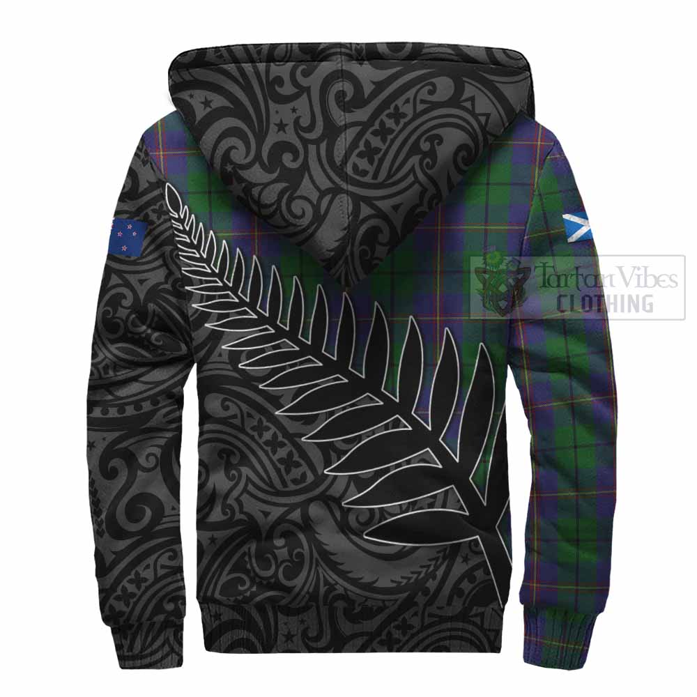 Tartan Vibes Clothing Carmichael Crest Tartan Sherpa Hoodie with New Zealand Silver Fern Half Style
