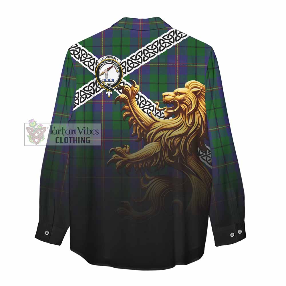 Tartan Vibes Clothing Carmichael Crest Tartan Women's Casual Shirt with Golden Lion Emblem Celtic Style