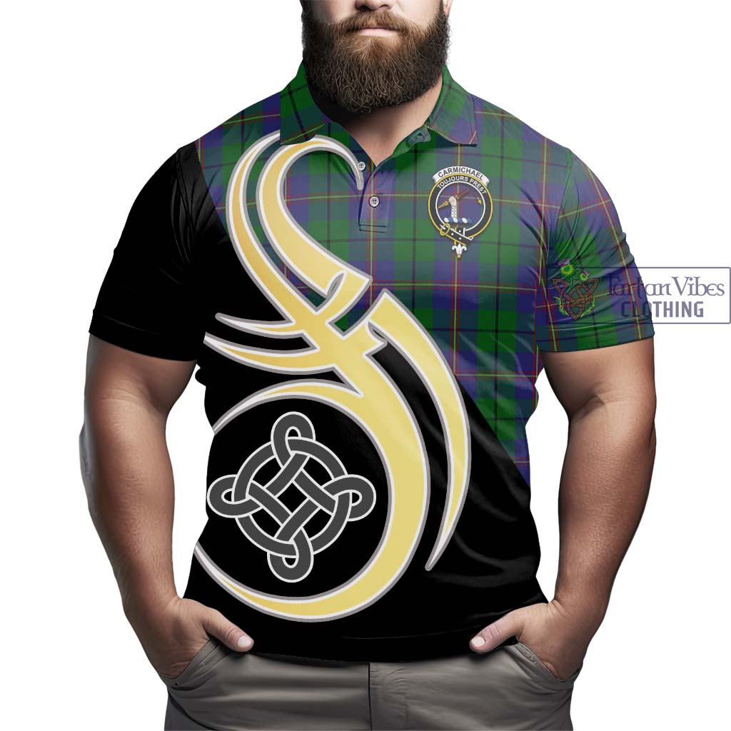 Carmichael Tartan Polo Shirt with Family Crest and Celtic Symbol Style - Tartan Vibes Clothing