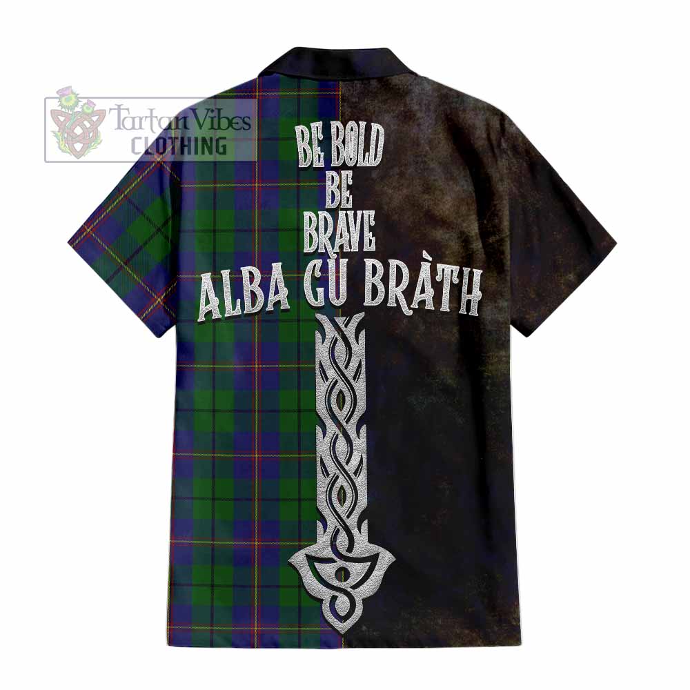 Tartan Vibes Clothing Carmichael Tartan Family Crest Short Sleeve Button Shirt Alba Gu Brath Be Brave Lion Ancient Style