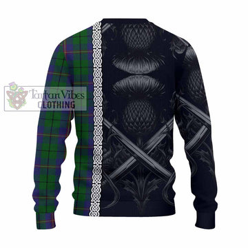 Tartan Vibes Clothing Carmichael Tartan Knitted Sweater with Family Crest Cross Sword Thistle Celtic Vibes