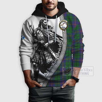Tartan Vibes Clothing Carmichael Tartan Clan Crest Hoodie with Highlander Warrior Celtic Style