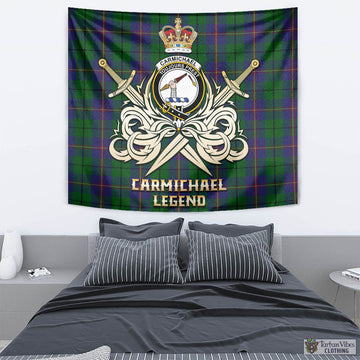 Tartan Vibes Clothing Carmichael Tartan Tapestry with Clan Crest and the Golden Sword of Courageous Legacy