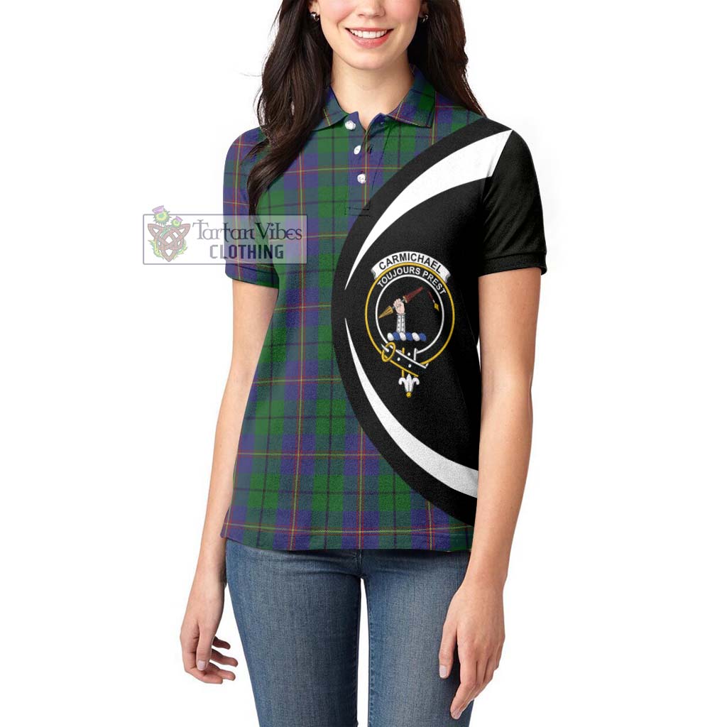 Carmichael Tartan Women's Polo Shirt with Family Crest Circle Style - Tartan Vibes Clothing