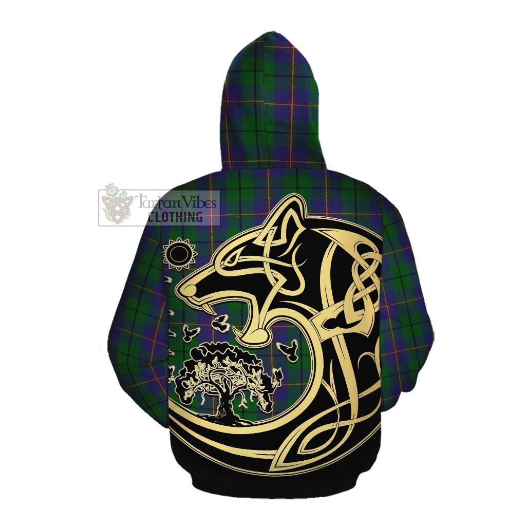 Tartan Vibes Clothing Carmichael Tartan Cotton Hoodie with Family Crest Celtic Wolf Style