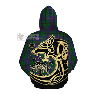 Tartan Vibes Clothing Carmichael Tartan Cotton Hoodie with Family Crest Celtic Wolf Style