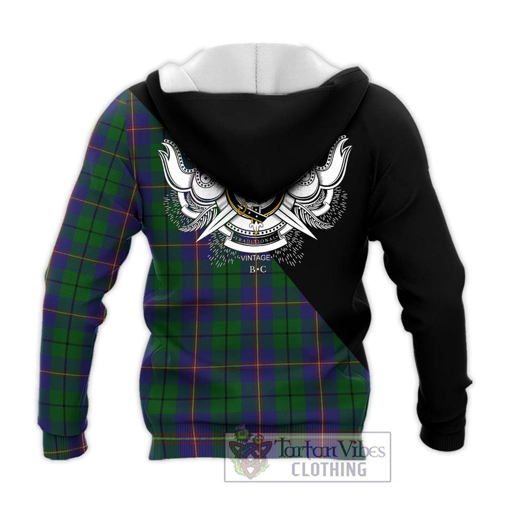 Carmichael Tartan Knitted Hoodie with Family Crest and Military Logo Style - Tartanvibesclothing Shop