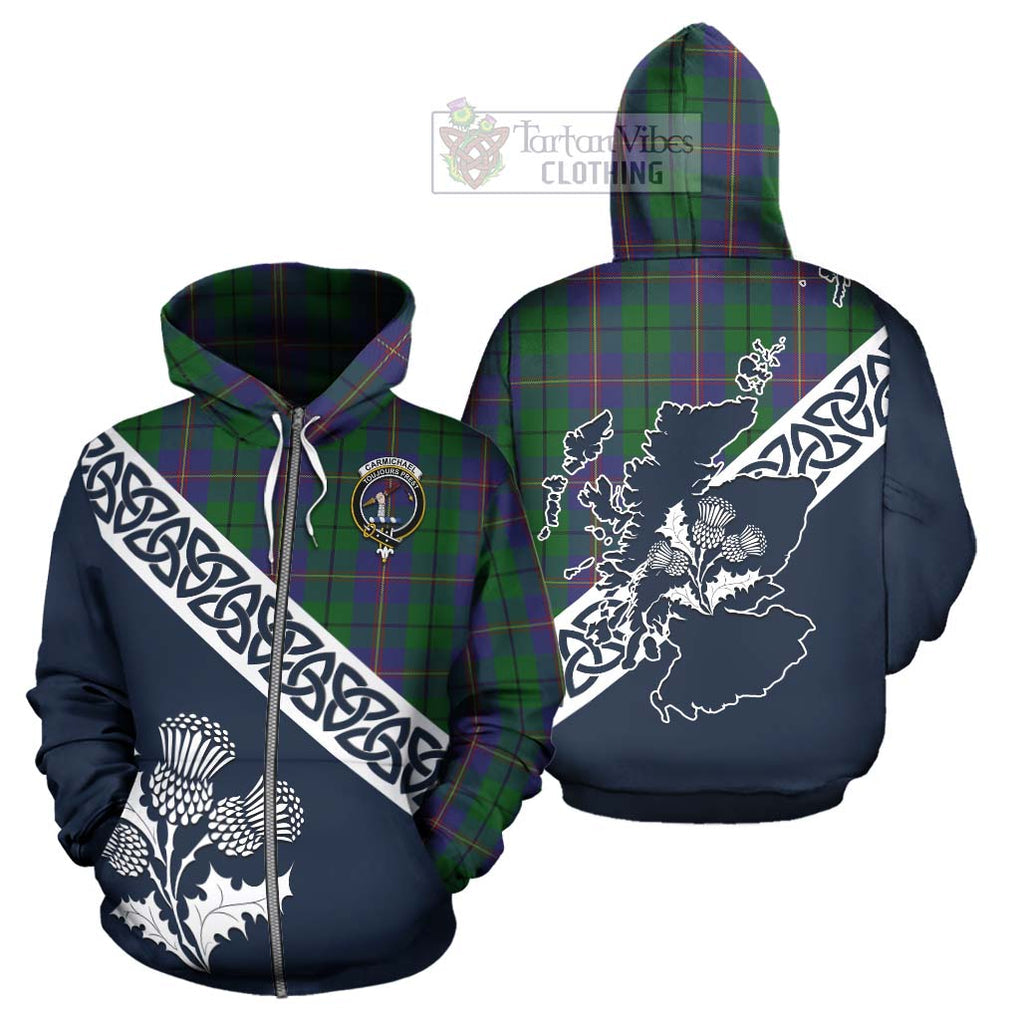 Tartan Vibes Clothing Carmichael Tartan Hoodie Featuring Thistle and Scotland Map