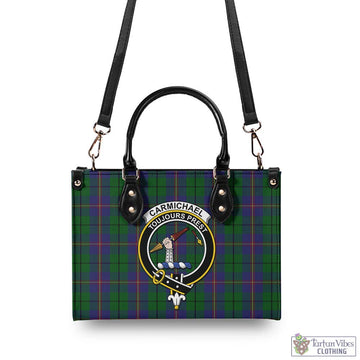 Carmichael Tartan Luxury Leather Handbags with Family Crest - Tartan Vibes Clothing
