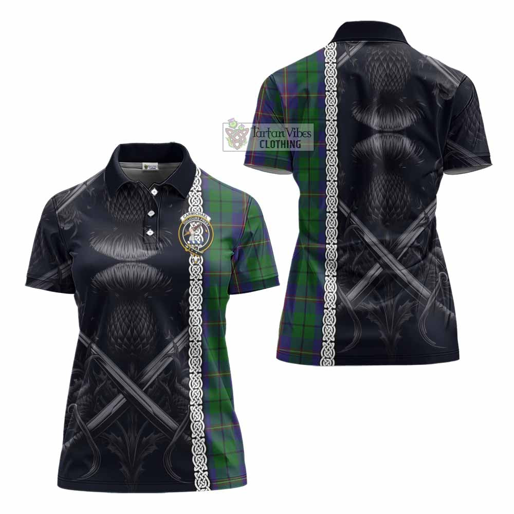 Tartan Vibes Clothing Carmichael Tartan Women's Polo Shirt with Family Crest Cross Sword Thistle Celtic Vibes