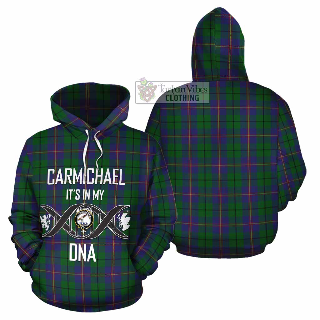 Tartan Vibes Clothing Carmichael Tartan Cotton Hoodie with Family Crest DNA In Me Style