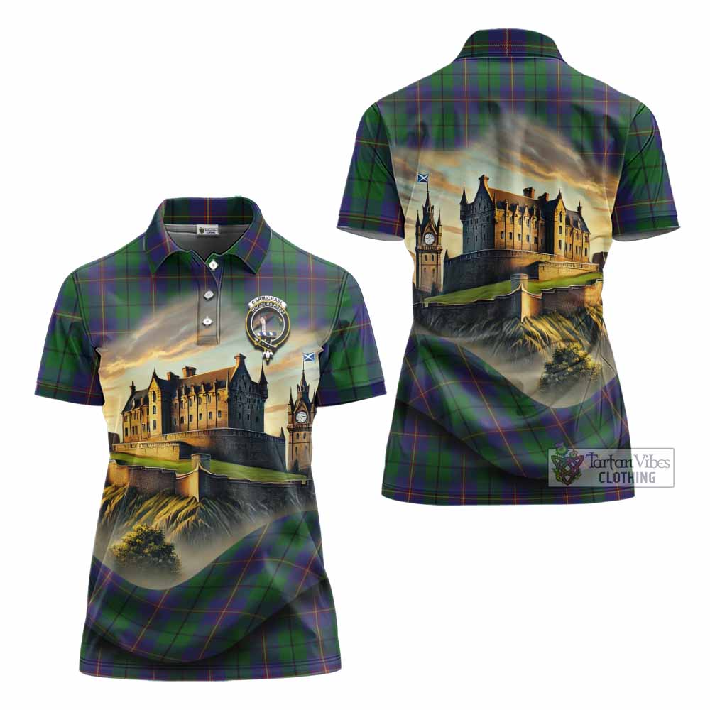 Tartan Vibes Clothing Carmichael Tartan Family Crest Women's Polo Shirt with Scottish Ancient Castle Stype