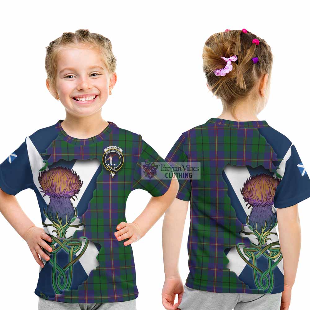 Tartan Vibes Clothing Carmichael Tartan Family Crest Kid T-Shirt Scottish Thistle Celtic Inspired