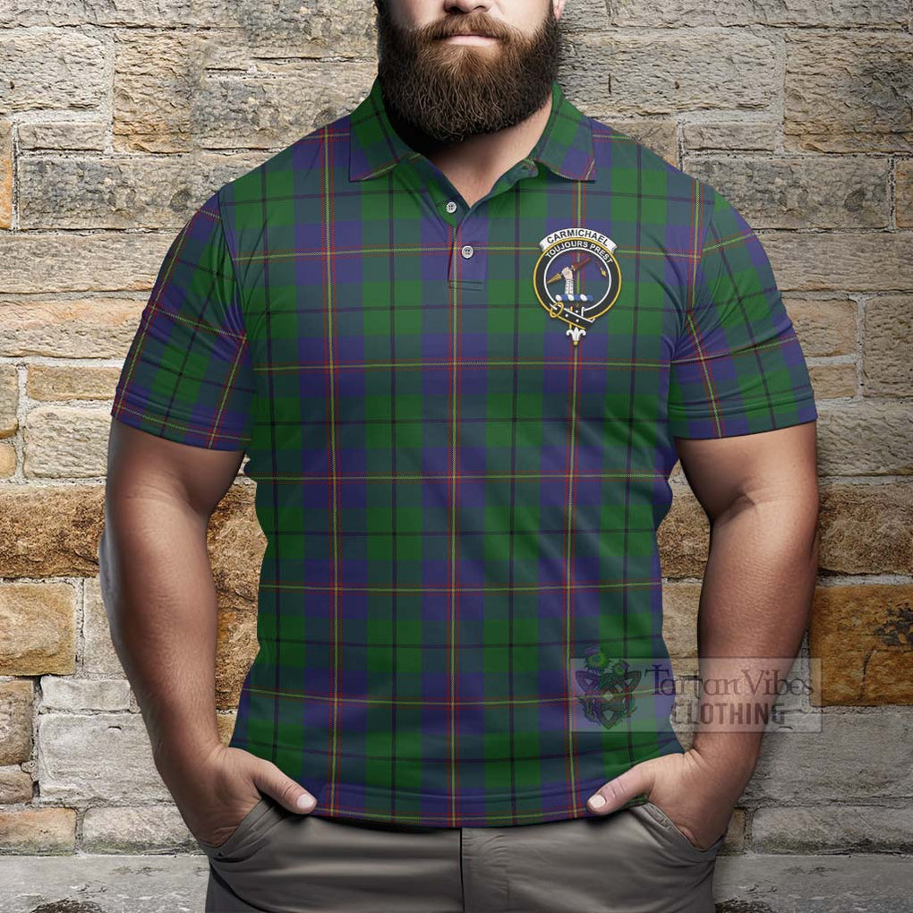 Tartan Vibes Clothing Carmichael Tartan Polo Shirt with Family Crest and Bearded Skull Holding Bottles of Whiskey