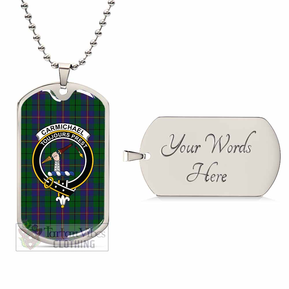 Tartan Vibes Clothing Carmichael Tartan Dog Tag Necklace with Family Crest