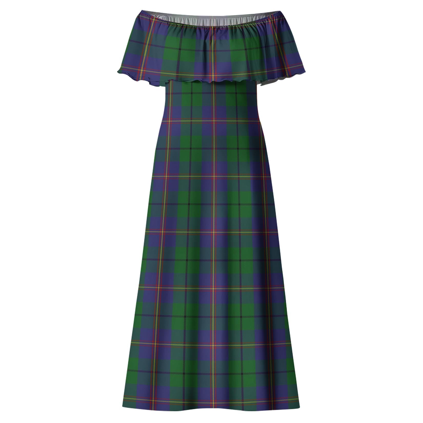 Carmichael Tartan Off Shoulder Long Dress - Tartanvibesclothing