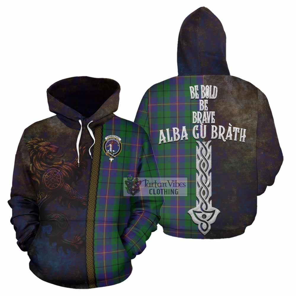 Tartan Vibes Clothing Carmichael Tartan Family Crest Hoodie Alba Gu Brath Be Brave Lion Ancient Style