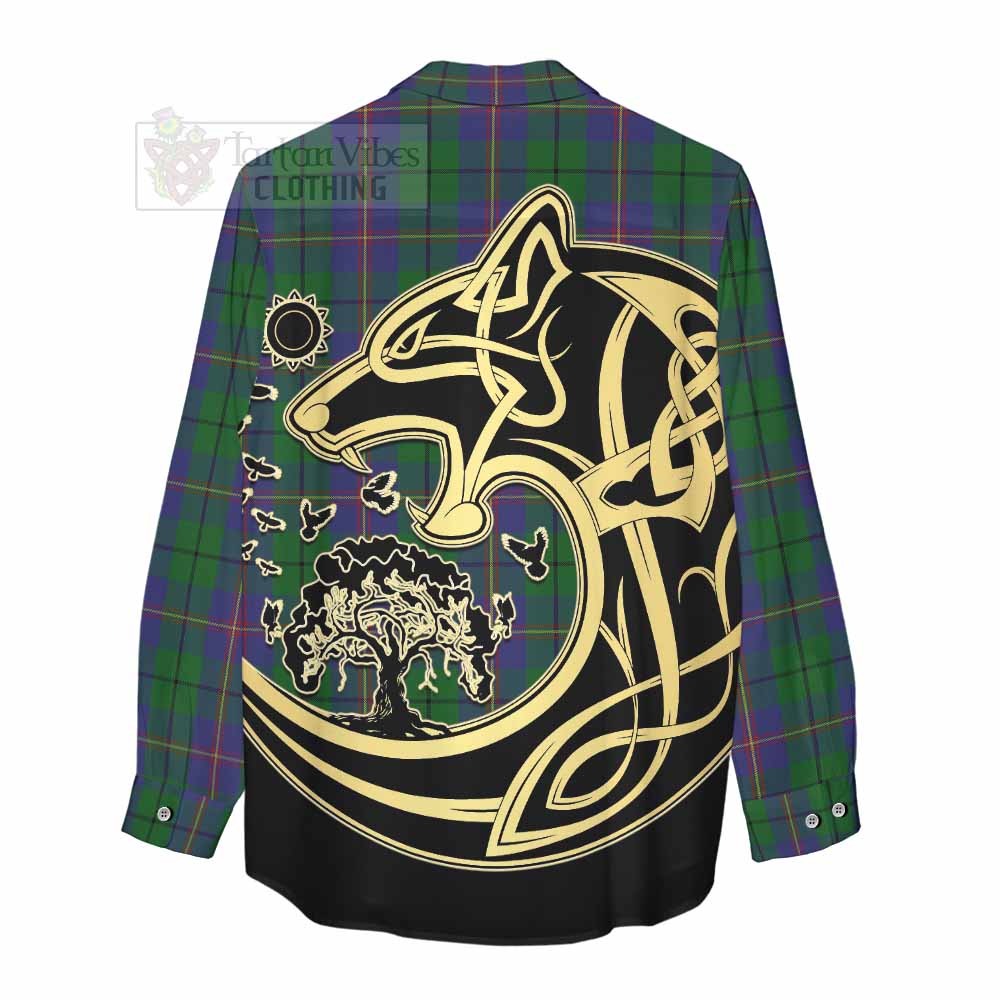 Tartan Vibes Clothing Carmichael Tartan Women's Casual Shirt with Family Crest Celtic Wolf Style