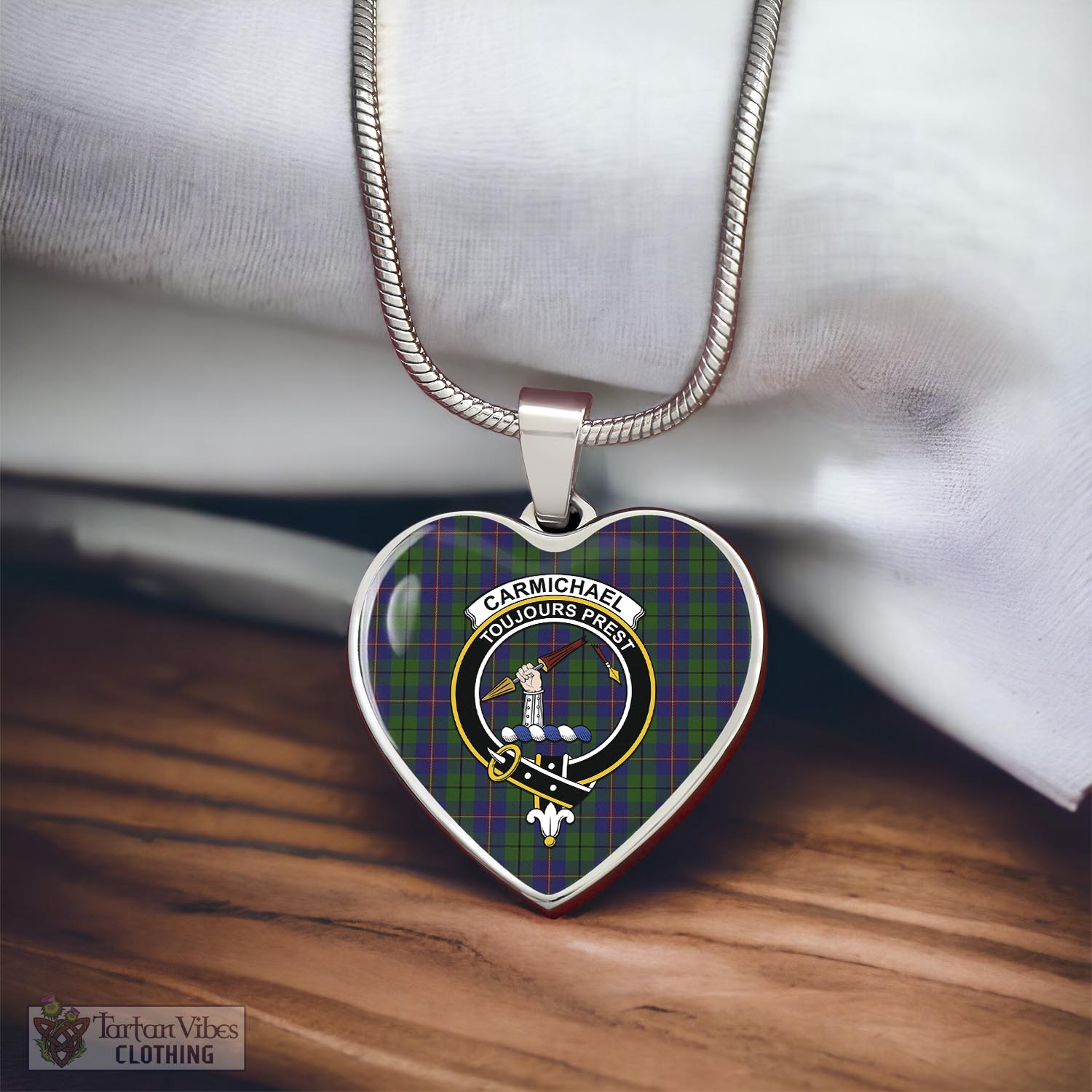 Tartan Vibes Clothing Carmichael Tartan Heart Necklace with Family Crest