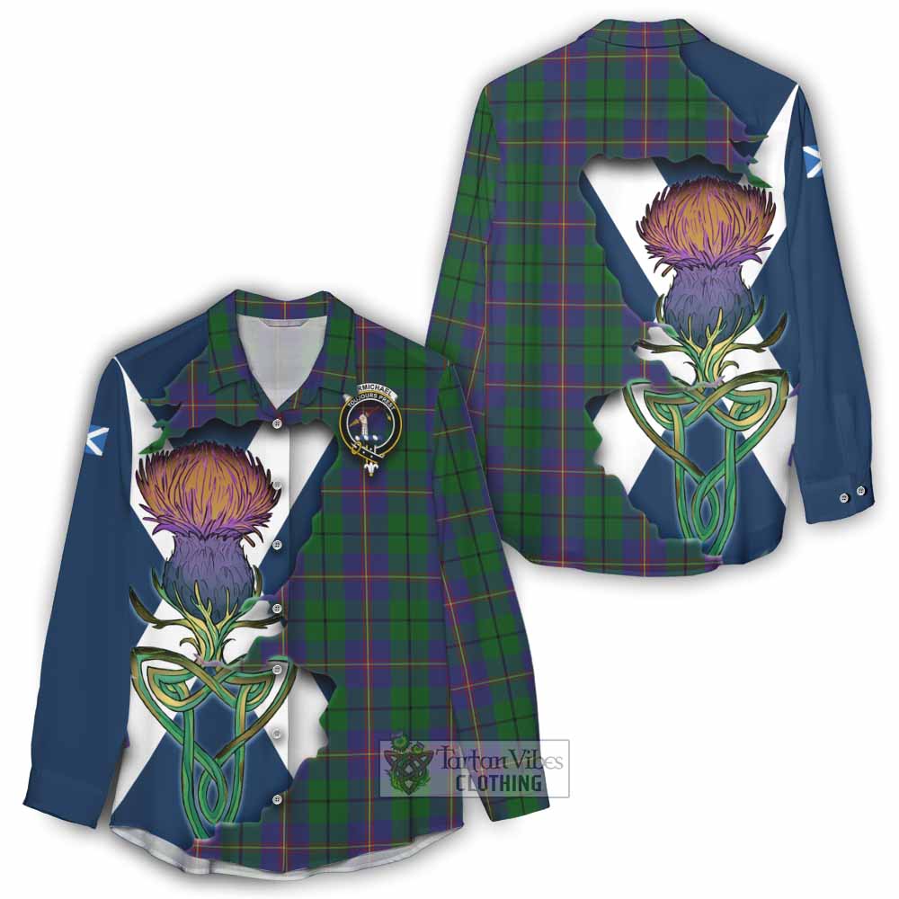 Tartan Vibes Clothing Carmichael Tartan Family Crest Women's Casual Shirt Scottish Thistle Celtic Inspired