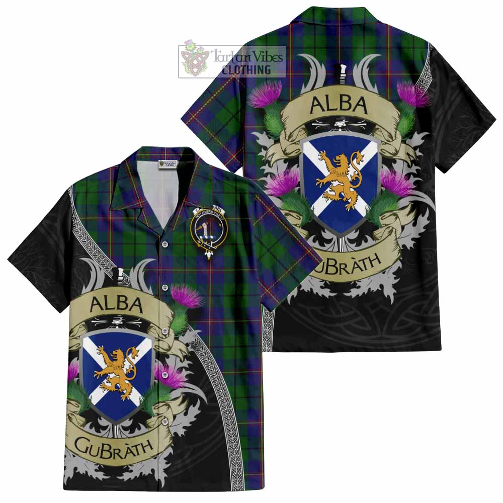 Tartan Vibes Clothing Carmichael Tartan Family Crest Short Sleeve Button Shirt Lion Rampant Royal Thistle Shield Celtic Inspired