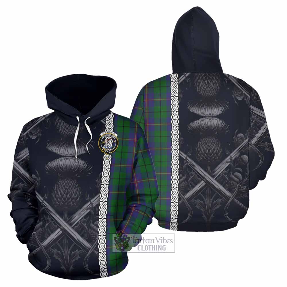 Tartan Vibes Clothing Carmichael Tartan Hoodie with Family Crest Cross Sword Thistle Celtic Vibes