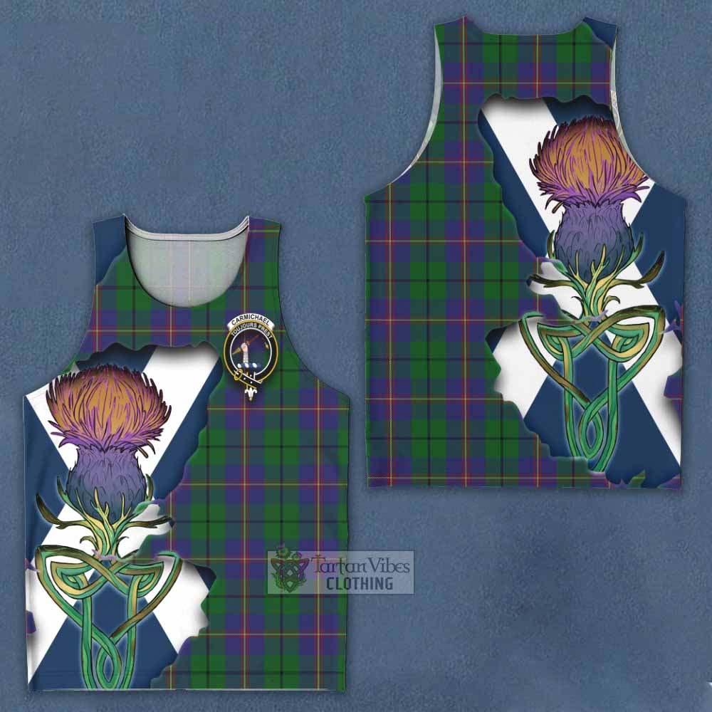 Tartan Vibes Clothing Carmichael Tartan Family Crest Men's Tank Top Scottish Thistle Celtic Inspired