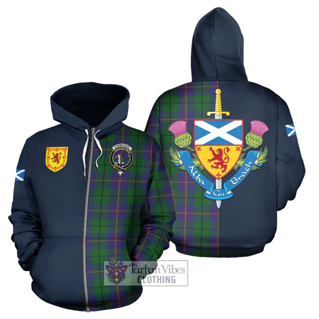 Tartan Vibes Clothing Carmichael Tartan Hoodie with Scottish Lion Royal Arm Half Style