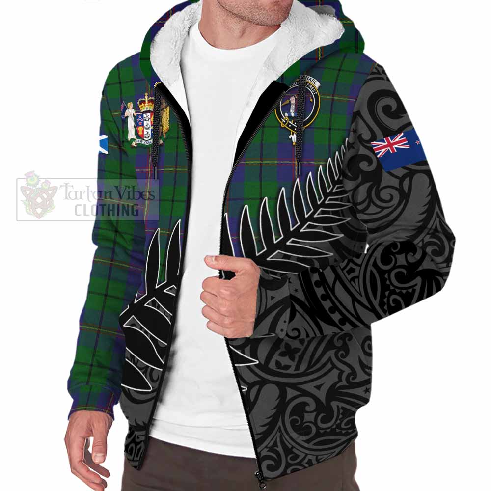 Tartan Vibes Clothing Carmichael Crest Tartan Sherpa Hoodie with New Zealand Silver Fern Half Style