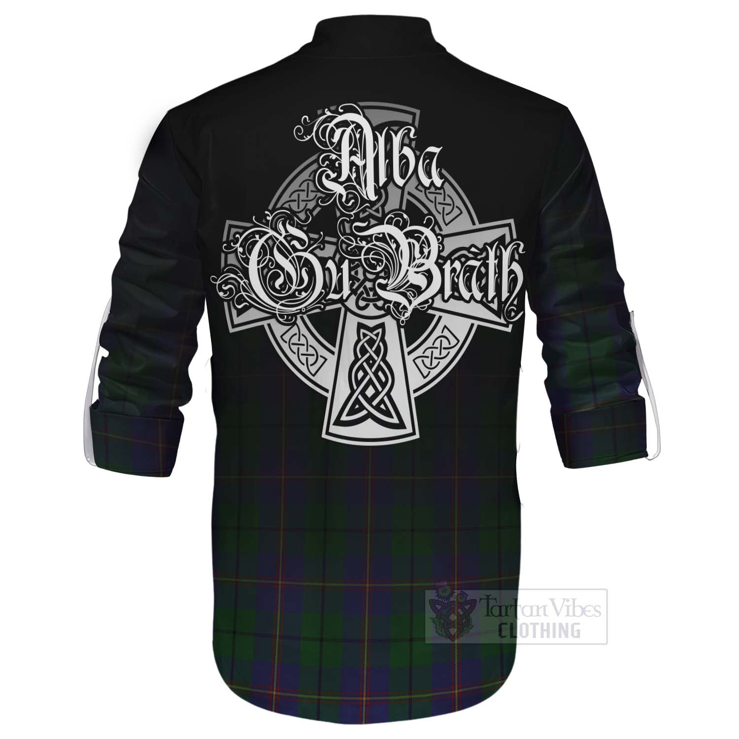 Tartan Vibes Clothing Carmichael Tartan Ghillie Kilt Shirt Featuring Alba Gu Brath Family Crest Celtic Inspired