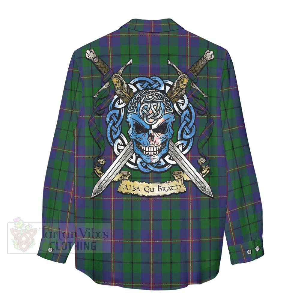 Tartan Vibes Clothing Carmichael Tartan Women's Casual Shirt with Family Crest Celtic Skull Style