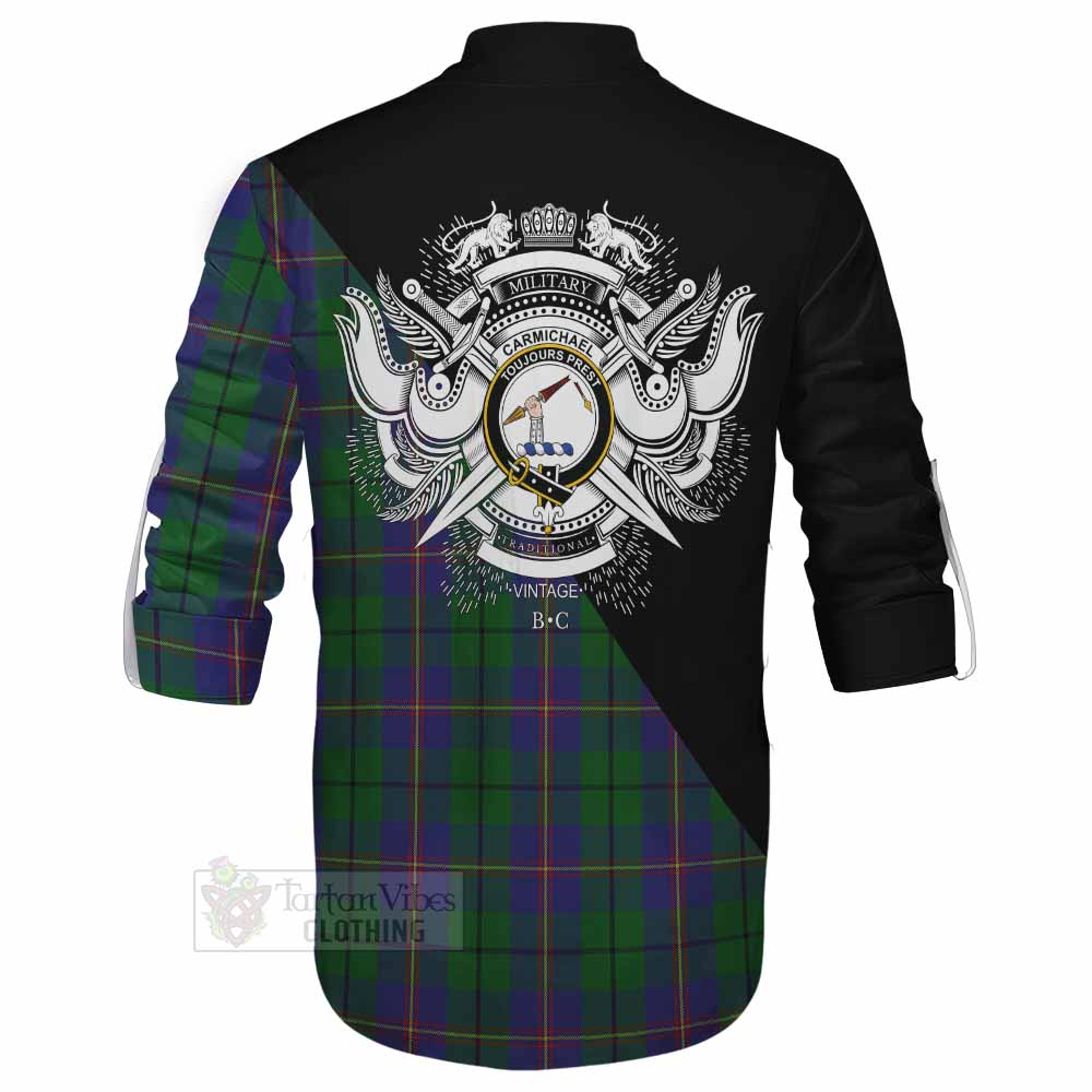 Tartan Vibes Clothing Carmichael Tartan Ghillie Kilt Shirt with Family Crest and Military Logo Style