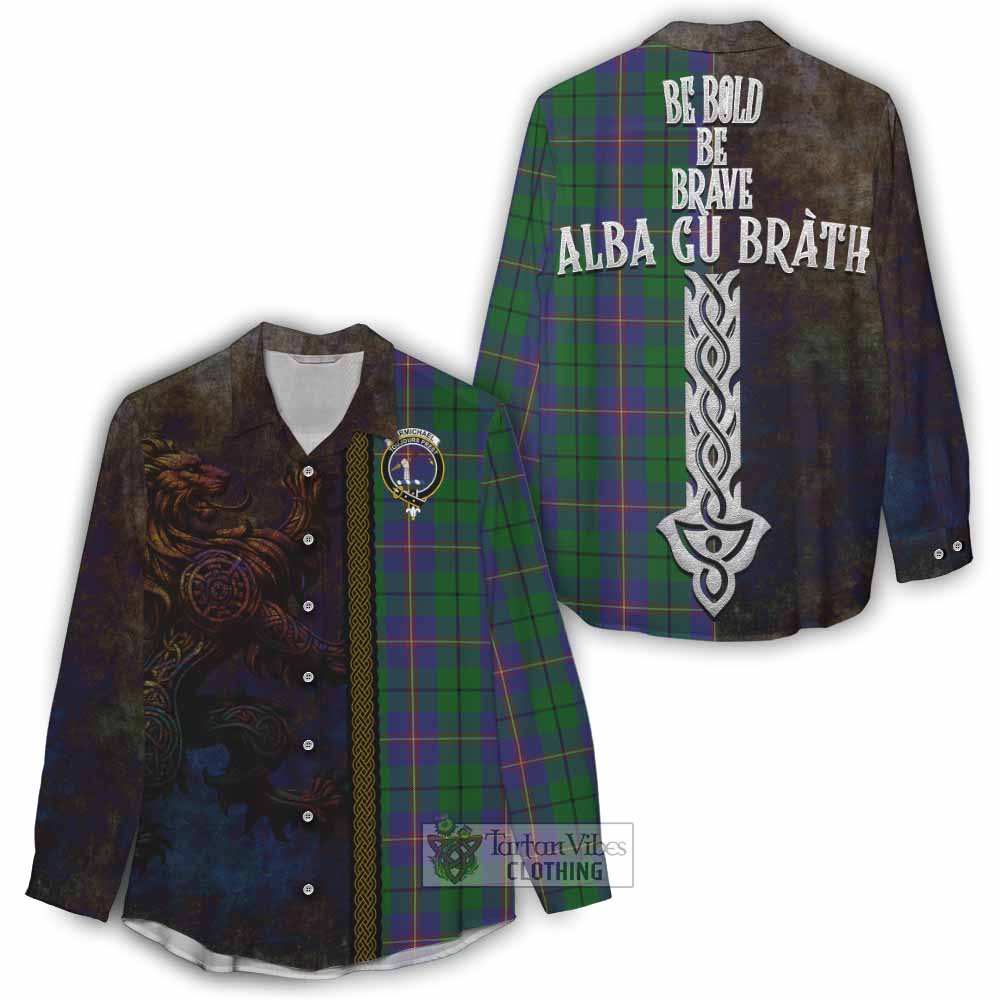 Tartan Vibes Clothing Carmichael Tartan Family Crest Women's Casual Shirt Alba Gu Brath Be Brave Lion Ancient Style