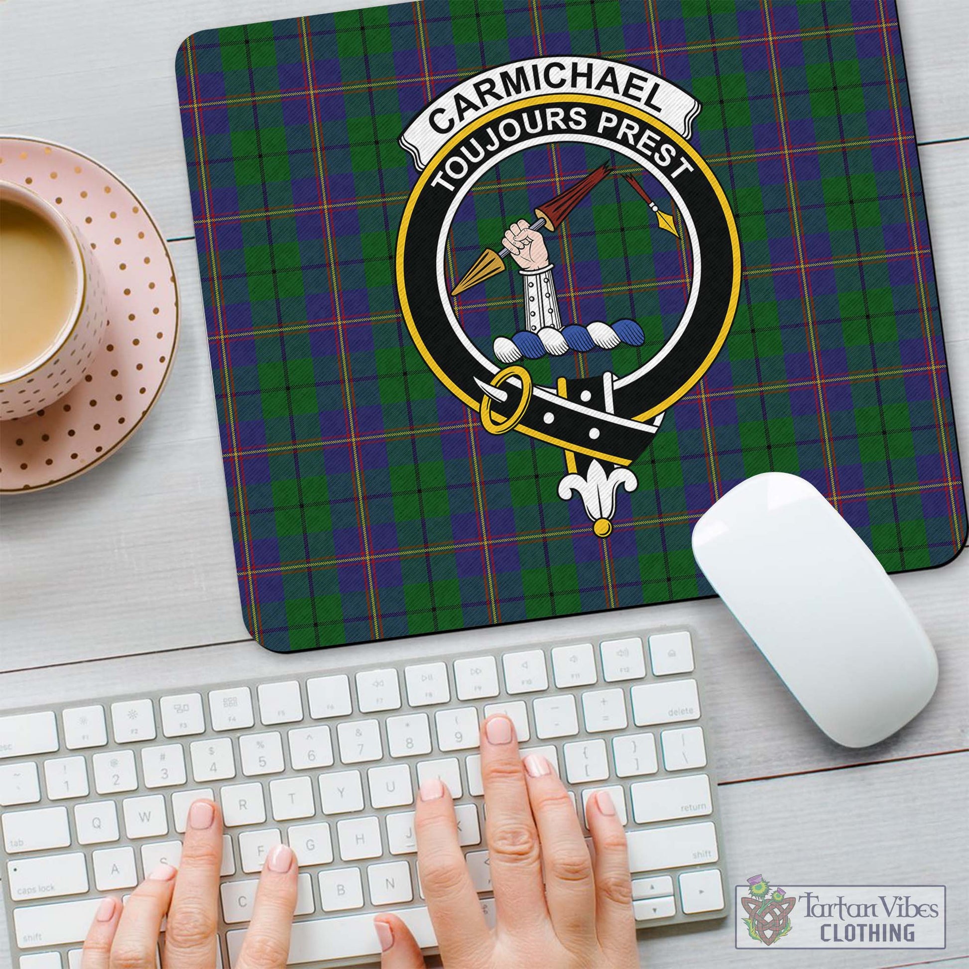 Tartan Vibes Clothing Carmichael Tartan Mouse Pad with Family Crest
