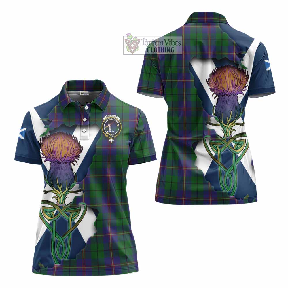 Tartan Vibes Clothing Carmichael Tartan Family Crest Women's Polo Shirt Scottish Thistle Celtic Inspired