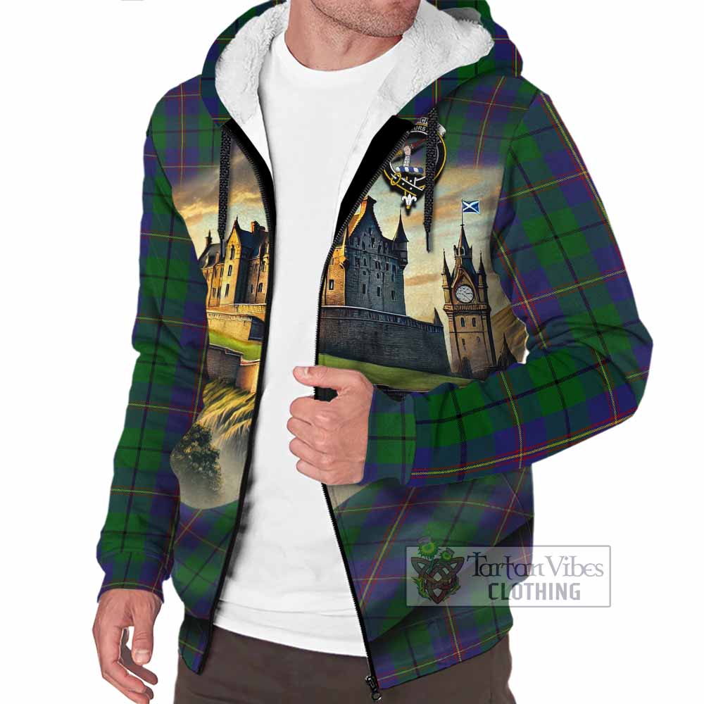 Tartan Vibes Clothing Carmichael Tartan Family Crest Sherpa Hoodie with Scottish Ancient Castle Style
