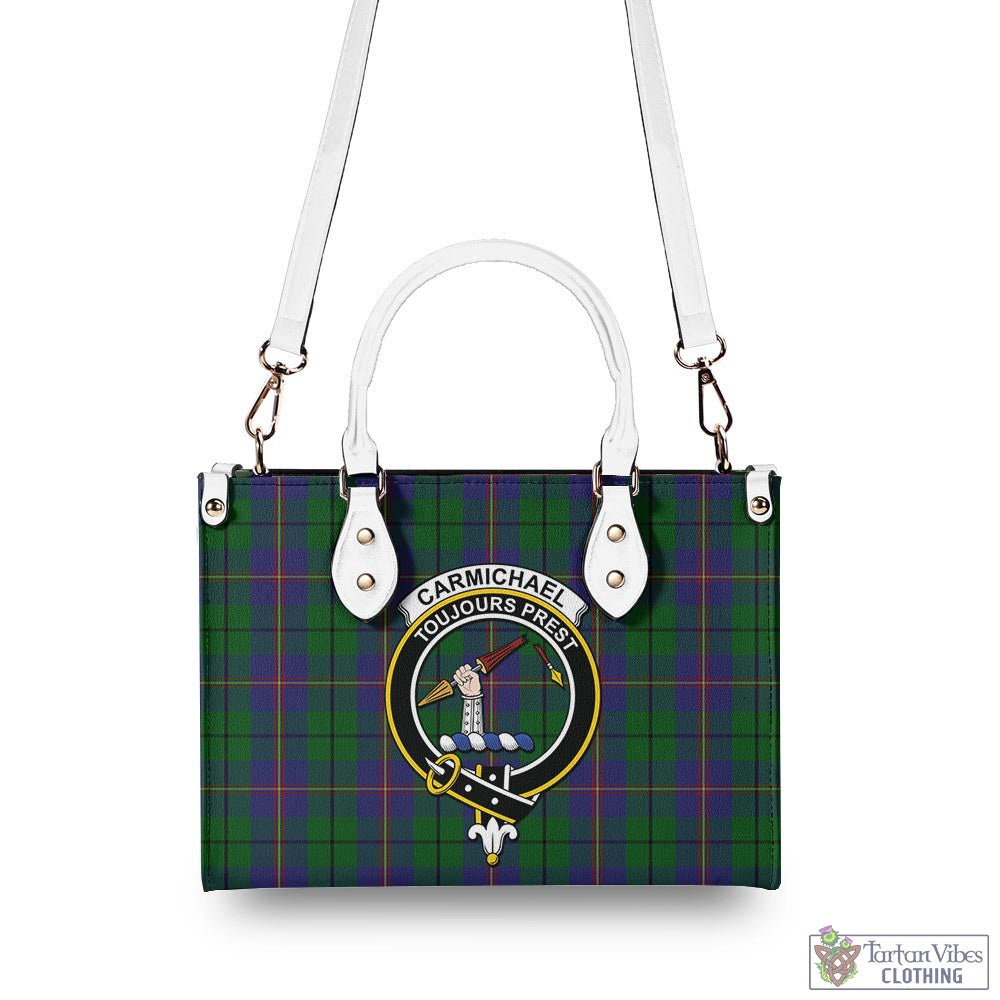 Tartan Vibes Clothing Carmichael Tartan Luxury Leather Handbags with Family Crest