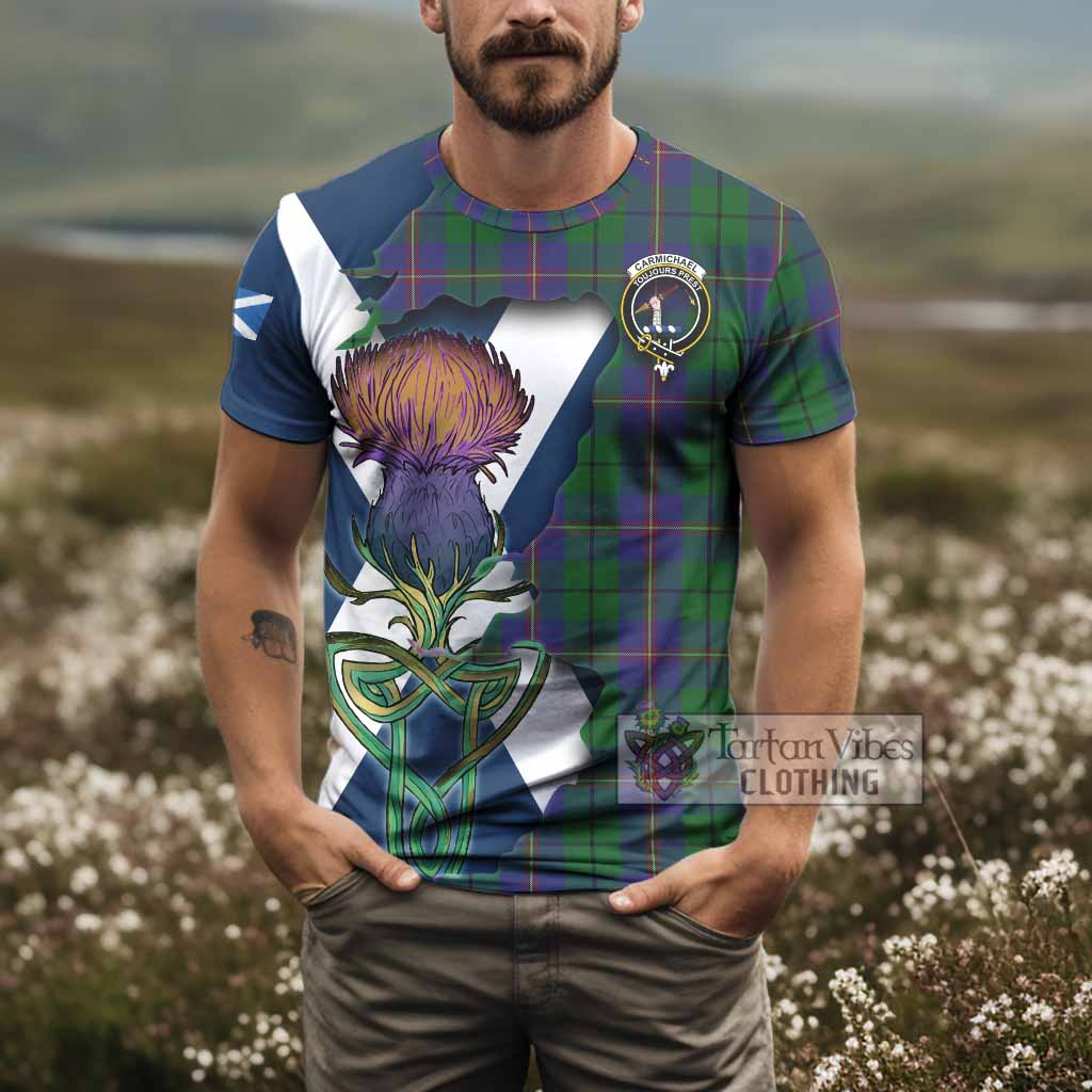 Tartan Vibes Clothing Carmichael Tartan Family Crest T-Shirt Scottish Thistle Celtic Inspired